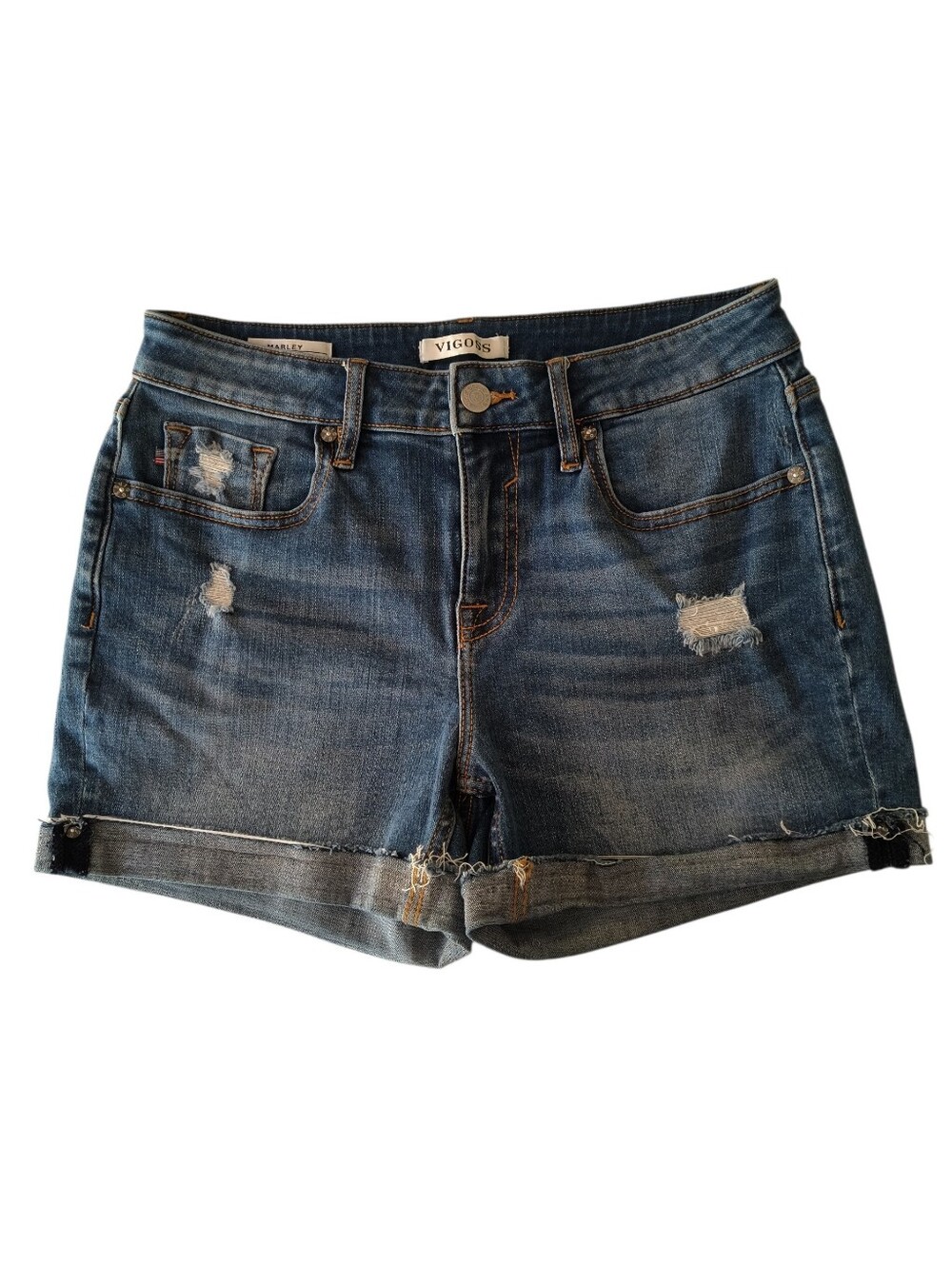 Vigoss "Marley" Mid-Rise Distressed Rolled Cuff  Denim Shorts Size 26